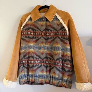 Sandro Tan and Multicolor Geometric Teddy Jacket
